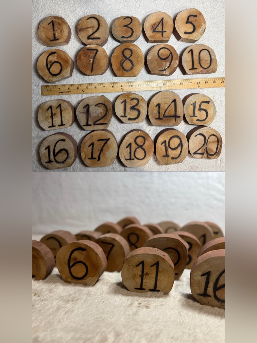 Rustic Wood Table Number Set with Burned Numbers (1-20)